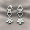 Rhodium Gold Filled Long Earring, Flower Design, with White Cubic Zirconia, Polished, Rhodium Finish, 02.282.0177