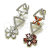 Rhodium Gold Filled Long Earring, Flower Design, with White Cubic Zirconia, Polished, Rhodium Finish, 02.282.0177