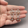 Rhodium Gold Filled Long Earring, Flower Design, with White and Garnet Cubic Zirconia, Polished, Rhodium Finish, 02.282.0177.1
