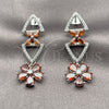 Rhodium Gold Filled Long Earring, Flower Design, with White and Garnet Cubic Zirconia, Polished, Rhodium Finish, 02.282.0177.1