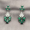 Rhodium Gold Filled Long Earring, Teardrop and Leaf Design, with White and Green Cubic Zirconia, Polished, Rhodium Finish, 02.282.0178.1