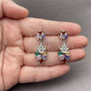 Rhodium Gold Filled Long Earring, Teardrop and Leaf Design, with Multicolor and White Cubic Zirconia, Polished, Rhodium Finish, 02.282.0178.2