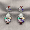 Rhodium Gold Filled Long Earring, Teardrop and Leaf Design, with Multicolor and White Cubic Zirconia, Polished, Rhodium Finish, 02.282.0178.2