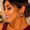 Rhodium Gold Filled Long Earring, Teardrop and Leaf Design, with Ruby and White Cubic Zirconia, Polished, Rhodium Finish, 02.282.0178.3