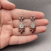 Rhodium Gold Filled Long Earring, Teardrop and Leaf Design, with Ruby and White Cubic Zirconia, Polished, Rhodium Finish, 02.282.0178.3