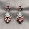Rhodium Gold Filled Long Earring, Teardrop and Leaf Design, with Ruby and White Cubic Zirconia, Polished, Rhodium Finish, 02.282.0178.3