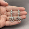 Rhodium Gold Filled Long Earring, Heart and Flower Design, with White Micro Pave and White Cubic Zirconia, Polished, Rhodium Finish, 02.282.0138.1