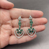 Rhodium Gold Filled Long Earring, Heart and Flower Design, with White Micro Pave and Green Cubic Zirconia, Polished, Rhodium Finish, 02.282.0138.2