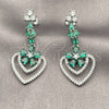 Rhodium Gold Filled Long Earring, Heart and Flower Design, with White Micro Pave and Green Cubic Zirconia, Polished, Rhodium Finish, 02.282.0138.2