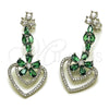 Rhodium Gold Filled Long Earring, Heart and Flower Design, with White Micro Pave and Green Cubic Zirconia, Polished, Rhodium Finish, 02.282.0138.2