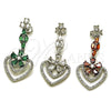 Rhodium Gold Filled Long Earring, Heart and Flower Design, with White Micro Pave and Green Cubic Zirconia, Polished, Rhodium Finish, 02.282.0138.2