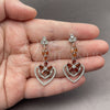 Rhodium Gold Filled Long Earring, Heart and Flower Design, with White Micro Pave and Ruby Cubic Zirconia, Polished, Rhodium Finish, 02.282.0138.3