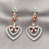 Rhodium Gold Filled Long Earring, Heart and Flower Design, with White Micro Pave and Ruby Cubic Zirconia, Polished, Rhodium Finish, 02.282.0138.3