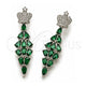 White Gold Filled Long Earring, Crown and Teardrop Design, with White and Green Cubic Zirconia, Polished, Rhodium Finish, 02.282.0114.3