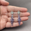 Rhodium Gold Filled Long Earring, Crown and Teardrop Design, with White and Amethyst Cubic Zirconia, Polished, Rhodium Finish, 02.282.0114.5
