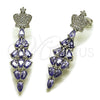 Rhodium Gold Filled Long Earring, Crown and Teardrop Design, with White and Amethyst Cubic Zirconia, Polished, Rhodium Finish, 02.282.0114.5
