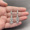Rhodium Gold Filled Long Earring, Flower and Baguette Design, with White Cubic Zirconia, Polished, Rhodium Finish, 02.282.0113.1
