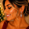 Rhodium Gold Filled Long Earring, Flower and Baguette Design, with White and Garnet Cubic Zirconia, Polished, Rhodium Finish, 02.282.0113.2