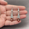 Rhodium Gold Filled Long Earring, Flower and Baguette Design, with White and Garnet Cubic Zirconia, Polished, Rhodium Finish, 02.282.0113.2