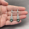 Rhodium Gold Filled Long Earring, Flower and Baguette Design, with White and Green Cubic Zirconia, Polished, Rhodium Finish, 02.282.0113.3