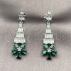 Rhodium Gold Filled Long Earring, Flower and Baguette Design, with White and Green Cubic Zirconia, Polished, Rhodium Finish, 02.282.0113.3