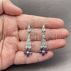 Rhodium Gold Filled Long Earring, Flower and Baguette Design, with White and Amethyst Cubic Zirconia, Polished, Rhodium Finish, 02.282.0113.4