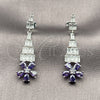 Rhodium Gold Filled Long Earring, Flower and Baguette Design, with White and Amethyst Cubic Zirconia, Polished, Rhodium Finish, 02.282.0113.4
