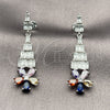 Rhodium Gold Filled Long Earring, Flower and Baguette Design, with White and Multicolor Cubic Zirconia, Polished, Rhodium Finish, 02.282.0113.5