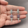Rhodium Gold Filled Long Earring, Flower and Baguette Design, with White Cubic Zirconia and White Micro Pave, Polished, Rhodium Finish, 02.282.0115.2