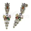 Rhodium Gold Filled Long Earring, Flower and Baguette Design, with White Cubic Zirconia and White Micro Pave, Polished, Rhodium Finish, 02.282.0115.3