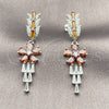 Rhodium Gold Filled Long Earring, Flower and Baguette Design, with White Cubic Zirconia and White Micro Pave, Polished, Rhodium Finish, 02.282.0115.4