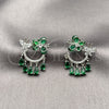 Rhodium Gold Filled Long Earring, Butterfly and Teardrop Design, with Green and White Cubic Zirconia, Polished, Rhodium Finish, 02.282.0179