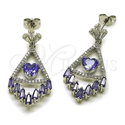 Rhodium Gold Filled Long Earring, Heart Design, with White Micro Pave and White Cubic Zirconia, Polished for wholesale, main product view