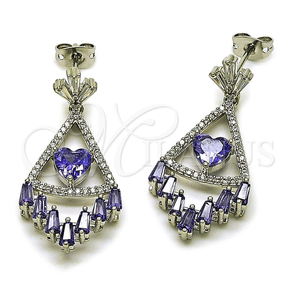 Rhodium Gold Filled Long Earring, Heart Design, with White Micro Pave and White Cubic Zirconia, Polished, Rhodium Finish, 02.282.0078.1