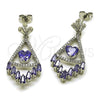 Rhodium Gold Filled Long Earring, Heart Design, with White Micro Pave and White Cubic Zirconia, Polished, Rhodium Finish, 02.282.0078.1