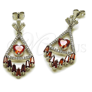 Rhodium Gold Filled Long Earring, Heart Design, with White Micro Pave and White Cubic Zirconia, Polished, Rhodium Finish, 02.282.0078.3