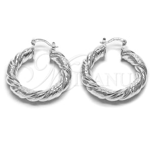 Sterling Silver Medium Hoop, Twist and Hollow Design, Polished, Silver Finish, 02.282.0180.35