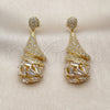 Oro Laminado Long Earring, Gold Filled Style Teardrop and Baguette Design, with White Cubic Zirconia, Polished, Golden Finish, 02.283.0436