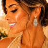 Oro Laminado Long Earring, Gold Filled Style Teardrop and Baguette Design, with White Cubic Zirconia, Polished, Golden Finish, 02.283.0438
