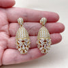 Oro Laminado Long Earring, Gold Filled Style Teardrop and Baguette Design, with White Cubic Zirconia, Polished, Golden Finish, 02.283.0438