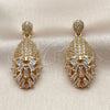 Oro Laminado Long Earring, Gold Filled Style Teardrop and Baguette Design, with White Cubic Zirconia, Polished, Golden Finish, 02.283.0438