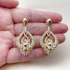 Oro Laminado Long Earring, Gold Filled Style Teardrop and Baguette Design, with White Cubic Zirconia, Polished, Golden Finish, 02.283.0439