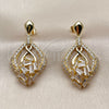 Oro Laminado Long Earring, Gold Filled Style Teardrop and Baguette Design, with White Cubic Zirconia, Polished, Golden Finish, 02.283.0439