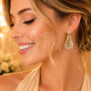 Oro Laminado Long Earring, Gold Filled Style Teardrop and Baguette Design, with White Cubic Zirconia, Polished, Golden Finish, 02.283.0440