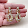 Oro Laminado Long Earring, Gold Filled Style Teardrop and Baguette Design, with White Cubic Zirconia, Polished, Golden Finish, 02.283.0440