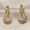 Oro Laminado Long Earring, Gold Filled Style Teardrop and Baguette Design, with White Cubic Zirconia, Polished, Golden Finish, 02.283.0440