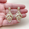 Oro Laminado Long Earring, Gold Filled Style Teardrop and Leaf Design, with White Cubic Zirconia, Polished, Golden Finish, 02.283.0441