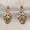 Oro Laminado Long Earring, Gold Filled Style Teardrop and Leaf Design, with White Cubic Zirconia, Polished, Golden Finish, 02.283.0441