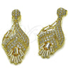 Oro Laminado Long Earring, Gold Filled Style Teardrop and Leaf Design, with White Cubic Zirconia, Polished, Golden Finish, 02.283.0441