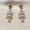 Oro Laminado Long Earring, Gold Filled Style Teardrop and Heart Design, with White Cubic Zirconia, Polished, Golden Finish, 02.283.0442